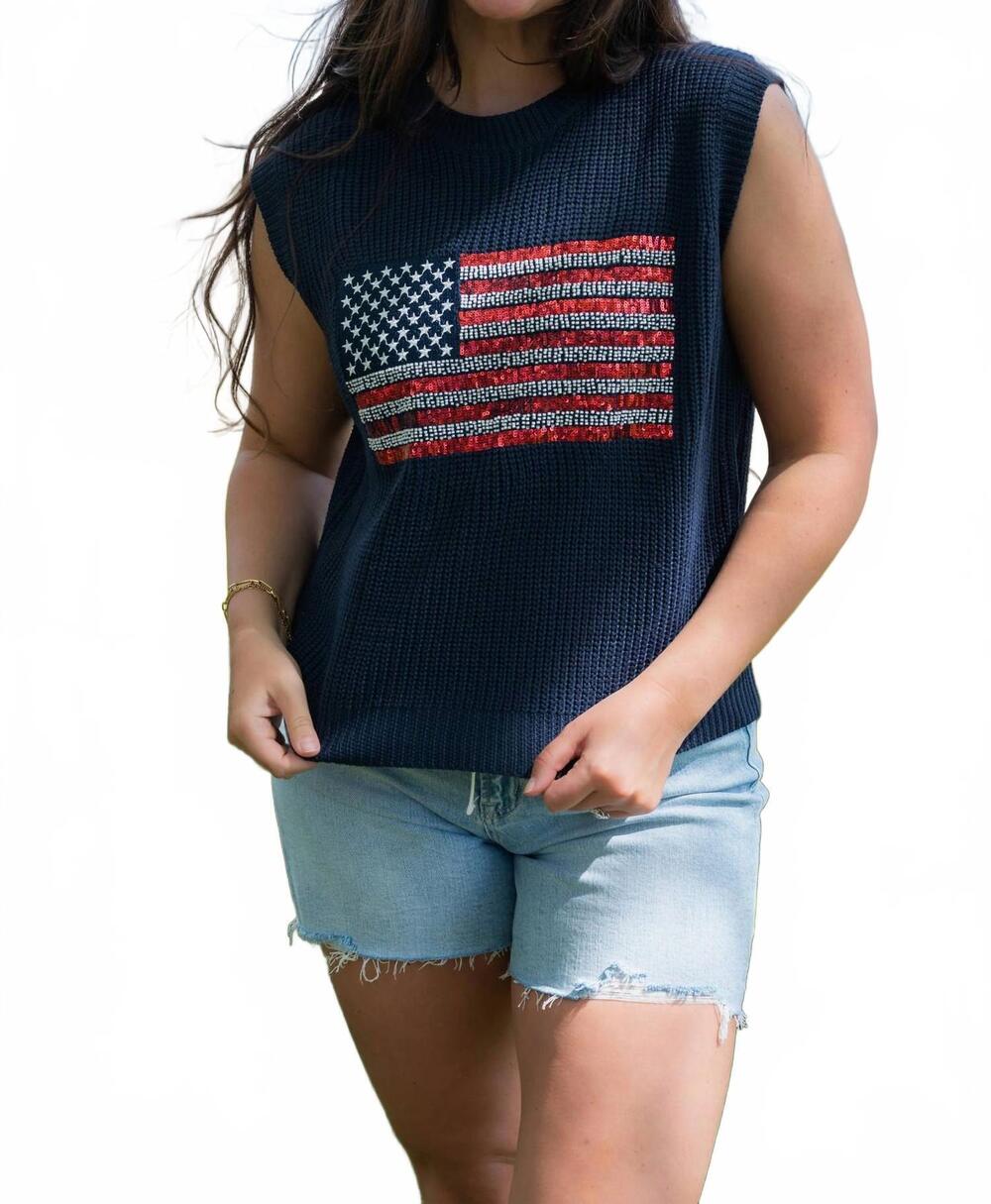 NEW DREAMERS sequin flag sweater in navy